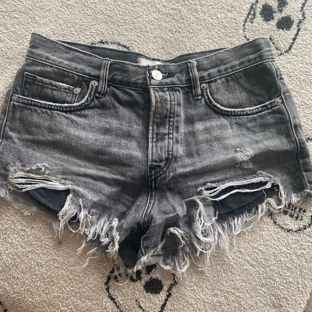 Black Free People Distressed Denim Shorts - Size 24